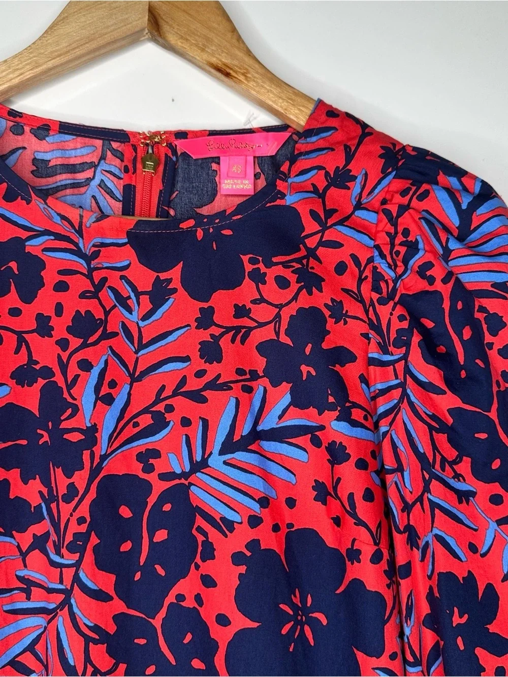 Lilly Pulitzer Lynnley Long Sleeve Blouse Red Blue Heron My Own Print XS